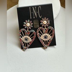 INC Gold Evil Eye Pearl Rhinestone Earrings
